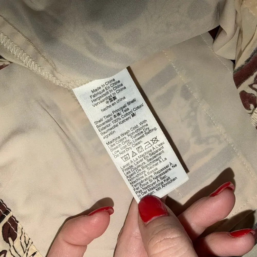 J Crew Block Print Floral Striped Lounge Shorts Elastic Waist Cream Brown M